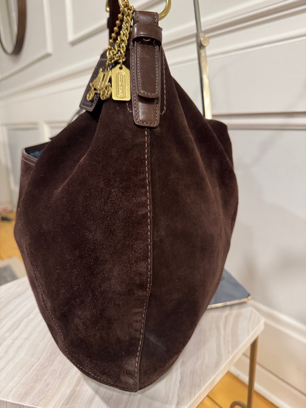Coach Bag Vintage Carly Oversized Hobo Chocolate Brown Suede Shoulder Bag - Picture 5 of 17